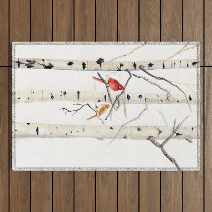 Birch Trees and Cardinal Outdoor Rug Gallery Image 1