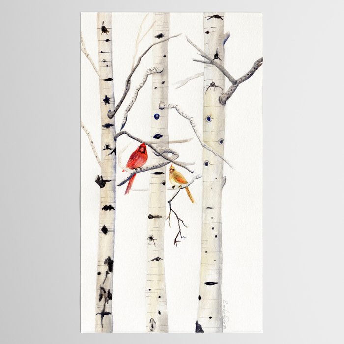 Birch Trees and Cardinal Tablecloth Gallery Image 2