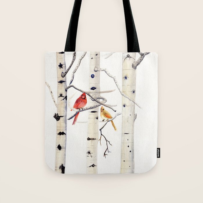 Birch Trees and Cardinal Tote Bag Gallery Image 1