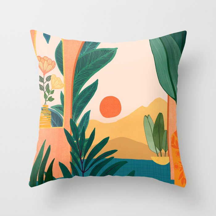 Santa Fe Oasis Desert Landscape with Plants Throw Pillow Gallery Image 6