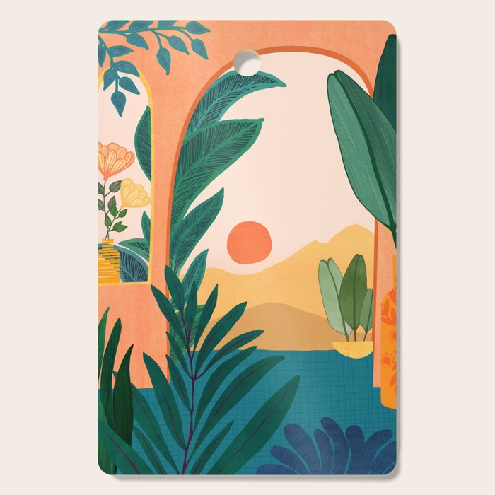 Santa Fe Oasis Desert Landscape with Plants Cutting Board Gallery Image 1