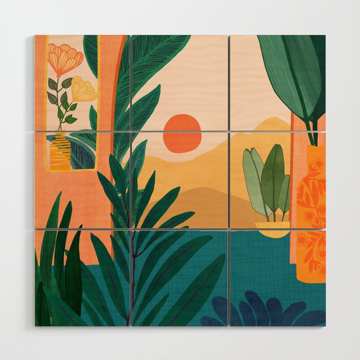 Santa Fe Oasis Desert Landscape with Plants Wood Wall Art Gallery Image 1
