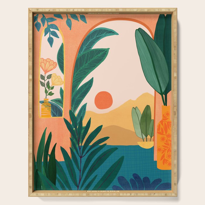 Santa Fe Oasis Desert Landscape with Plants Serving Tray Gallery Image 1