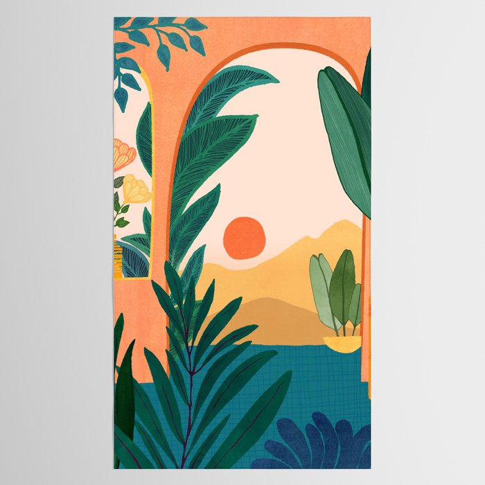 Santa Fe Oasis Desert Landscape with Plants Tablecloth Gallery Image 2