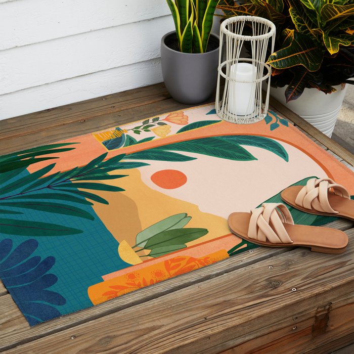 Santa Fe Oasis Desert Landscape with Plants Outdoor Rug Gallery Image 2