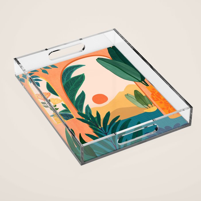 Santa Fe Oasis Desert Landscape with Plants Acrylic Tray Gallery Image 1