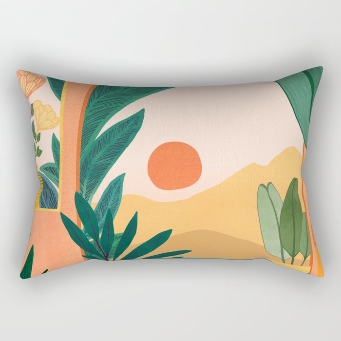 Santa Fe Oasis Desert Landscape with Plants Rectangular Pillow Gallery Image 1
