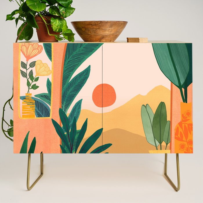 Santa Fe Oasis Desert Landscape with Plants Credenza Gallery Image 1