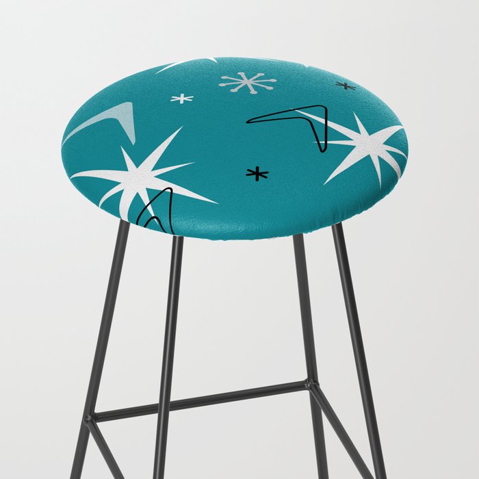 Vintage 1950s Boomerangs Stars Teal Stool Gallery Image 2