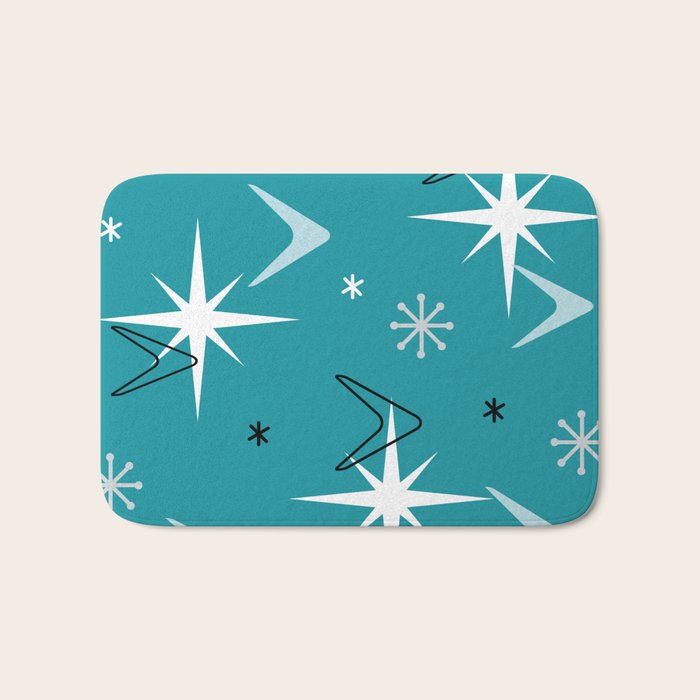 Vintage 1950s Boomerangs Stars Teal Bath Mat Gallery Image 1