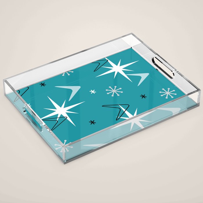 Vintage 1950s Boomerangs Stars Teal Acrylic Tray Gallery Image 1