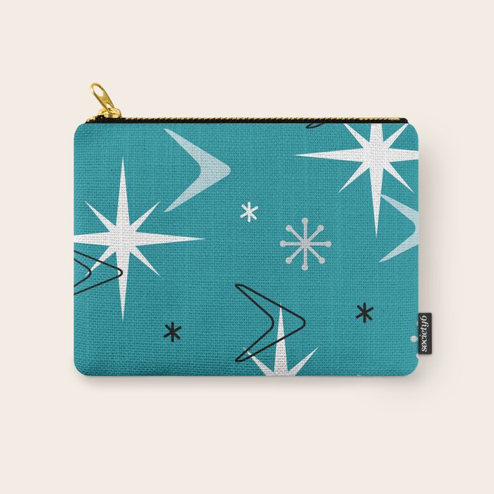 Vintage 1950s Boomerangs Stars Teal Carry All Pouch Gallery Image 1