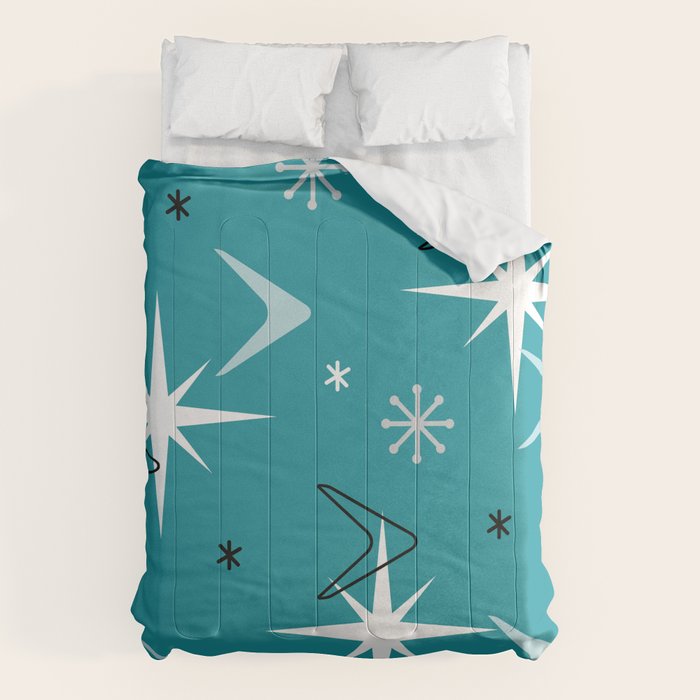 Vintage 1950s Boomerangs Stars Teal Comforter Gallery Image 1