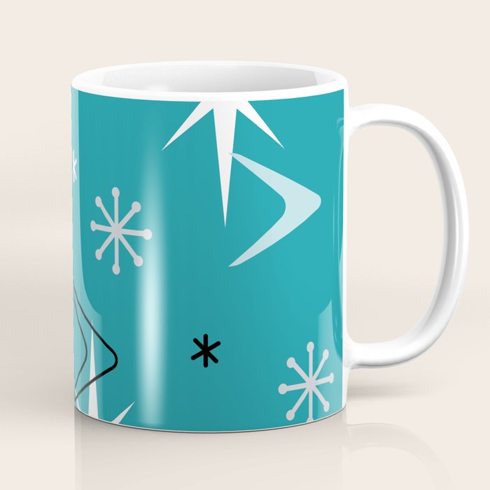 Vintage 1950s Boomerangs Stars Teal Coffee Mug Gallery Image 1