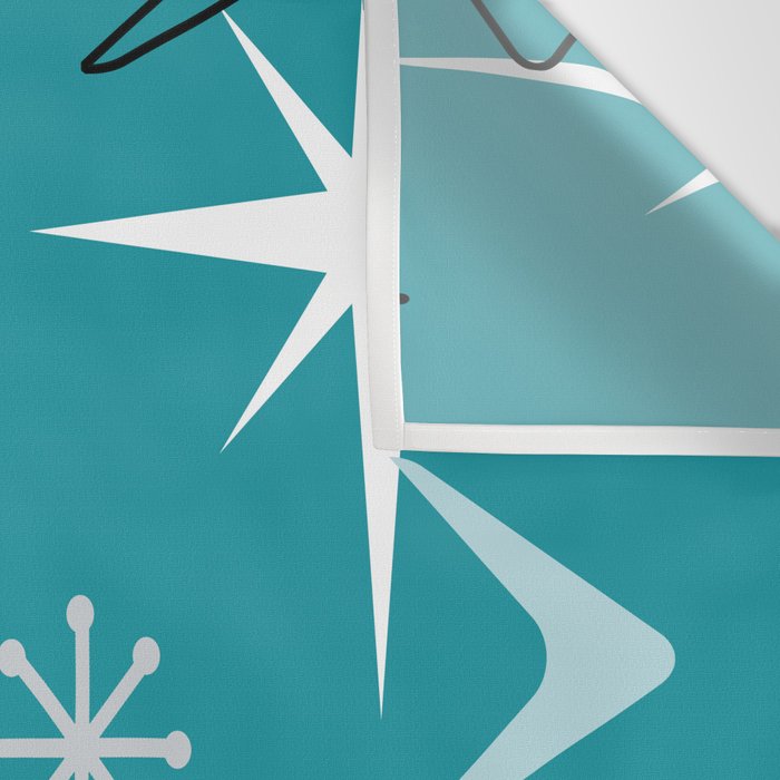 Vintage 1950s Boomerangs Stars Teal Wall Tapestry Gallery Image 3