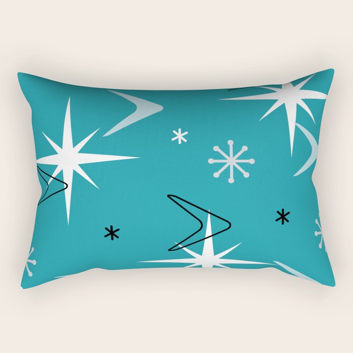 Vintage 1950s Boomerangs Stars Teal Rectangular Pillow Gallery Image 2