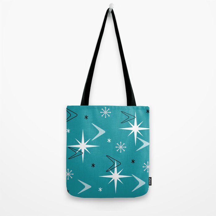 Vintage 1950s Boomerangs Stars Teal Tote Bag Gallery Image 2