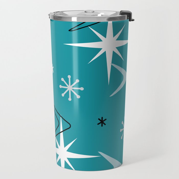 Vintage 1950s Boomerangs Stars Teal Travel Mug Gallery Image 2