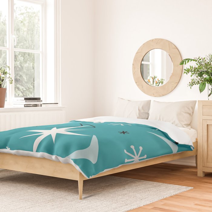 Vintage 1950s Boomerangs Stars Teal Duvet Cover Gallery Image 2