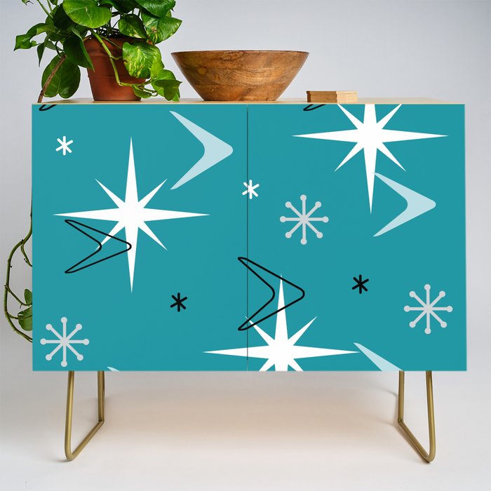 Vintage 1950s Boomerangs Stars Teal Credenza Gallery Image 1