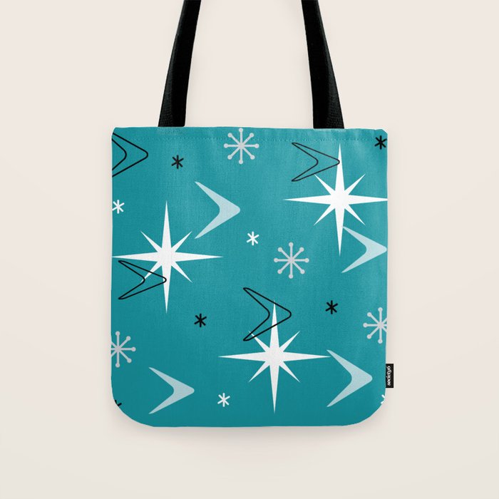 Vintage 1950s Boomerangs Stars Teal Tote Bag Gallery Image 1