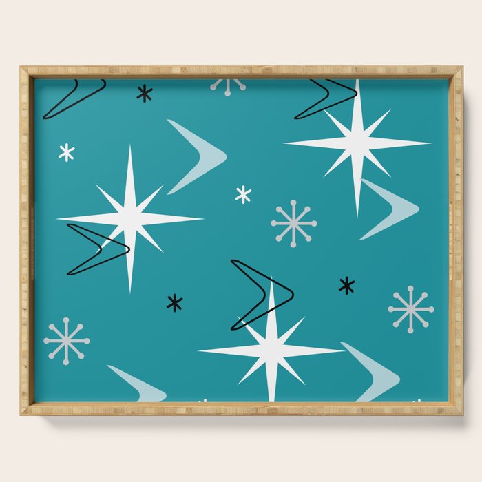 Vintage 1950s Boomerangs Stars Teal Serving Tray Gallery Image 1