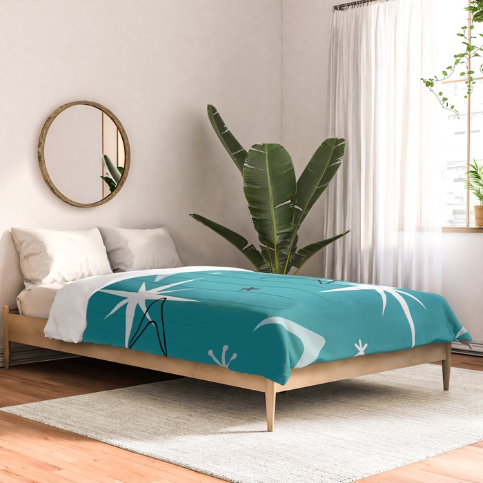Vintage 1950s Boomerangs Stars Teal Comforter Gallery Image 2