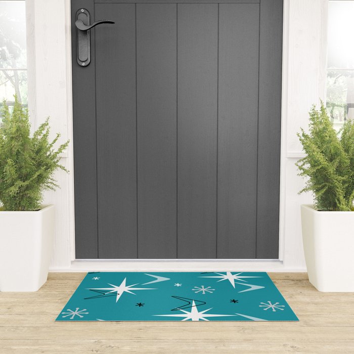 Vintage 1950s Boomerangs Stars Teal Welcome Mat Gallery Image 3