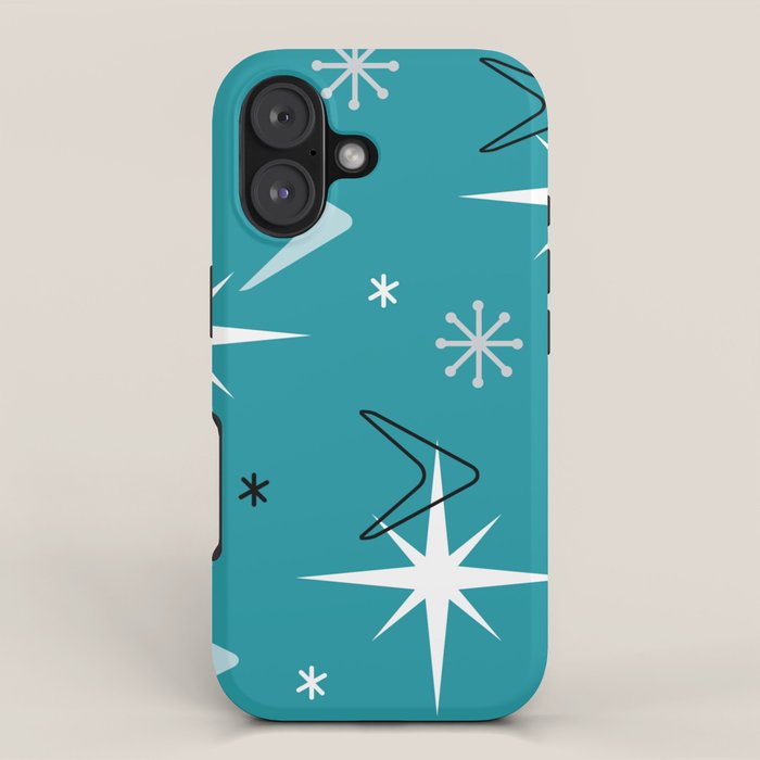 Vintage 1950s Boomerangs Stars Teal iPhone Case Gallery Image 1