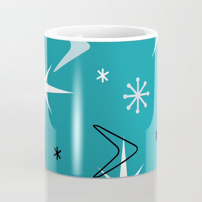 Vintage 1950s Boomerangs Stars Teal Coffee Mug Gallery Image 4