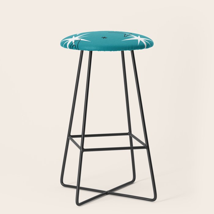 Vintage 1950s Boomerangs Stars Teal Stool Gallery Image 1