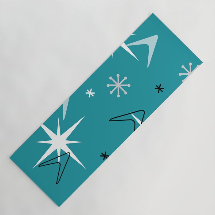 Vintage 1950s Boomerangs Stars Teal Yoga Mat Gallery Image 1