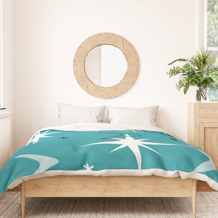 Vintage 1950s Boomerangs Stars Teal Duvet Cover Gallery Image 3