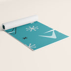Vintage 1950s Boomerangs Stars Teal Yoga Mat Gallery Image 2