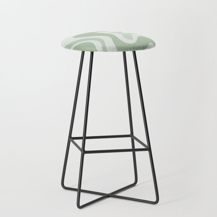 Retro Liquid Swirl Abstract Pattern Sage Stool Gallery Image 1