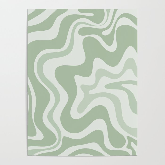 Retro Liquid Swirl Abstract Pattern Sage Poster Gallery Image 4