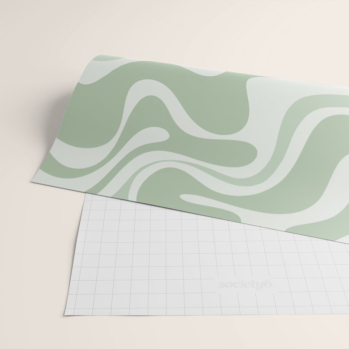 Retro Liquid Swirl Abstract Pattern Sage Wrapping Paper Gallery Image 2
