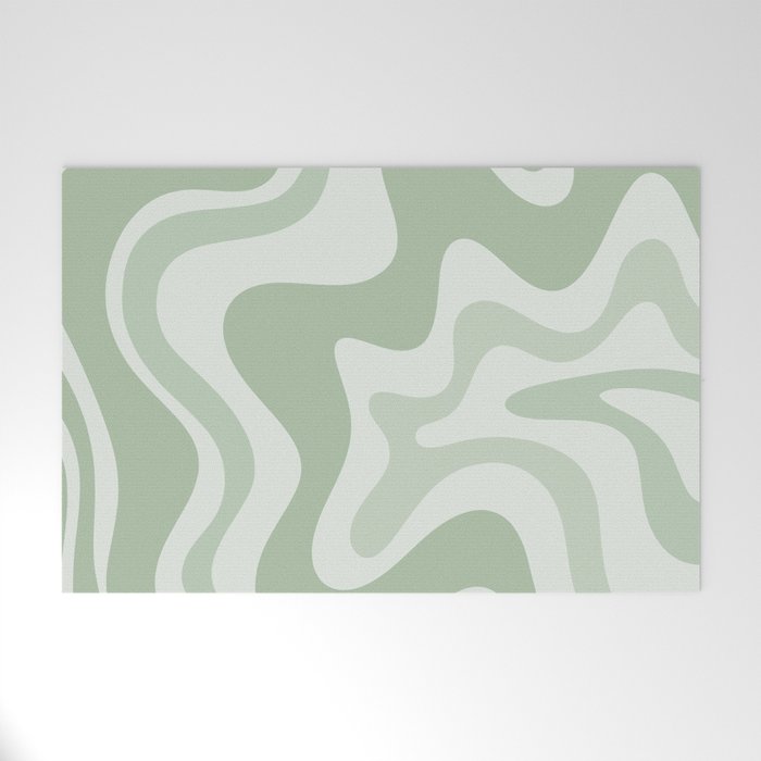 Retro Liquid Swirl Abstract Pattern Sage Welcome Mat Gallery Image 1