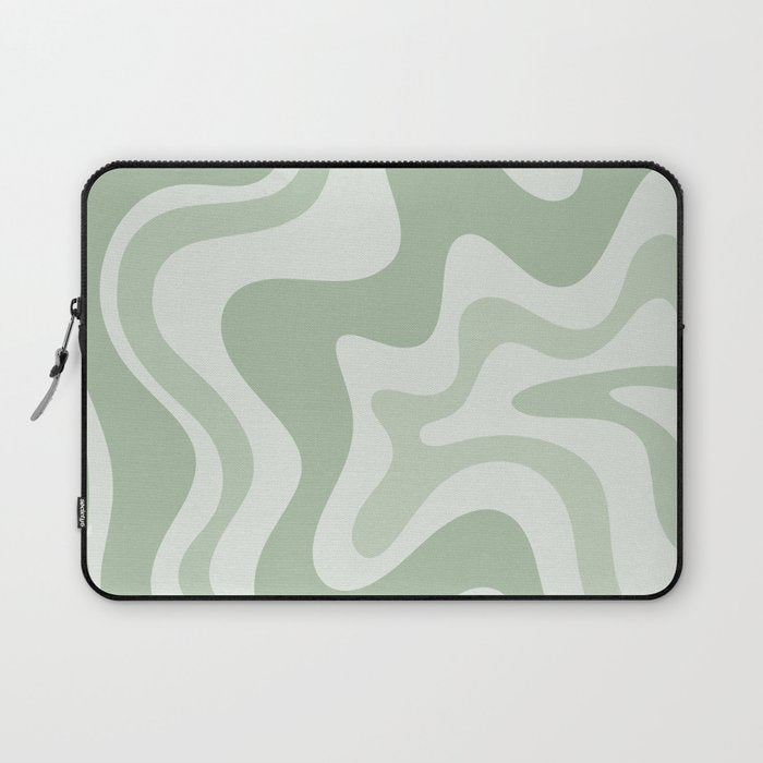 Retro Liquid Swirl Abstract Pattern Sage Laptop Sleeve Gallery Image 1