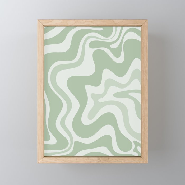 Retro Liquid Swirl Abstract Pattern Sage Mini Art Print Gallery Image 1