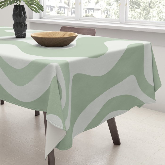 Retro Liquid Swirl Abstract Pattern Sage Tablecloth Gallery Image 3