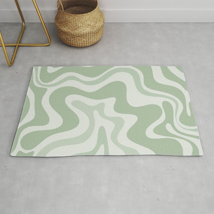 Retro Liquid Swirl Abstract Pattern Sage Rug Gallery Image 1