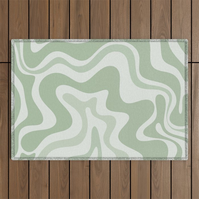 Retro Liquid Swirl Abstract Pattern Sage Outdoor Rug Gallery Image 1