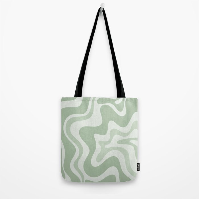 Retro Liquid Swirl Abstract Pattern Sage Tote Bag Gallery Image 2