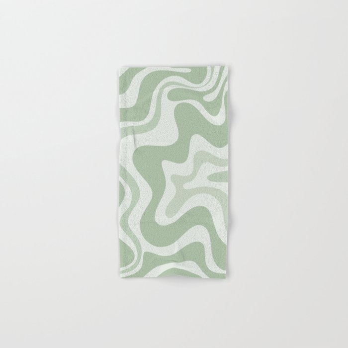 Retro Liquid Swirl Abstract Pattern Sage Bath Towel Gallery Image 1