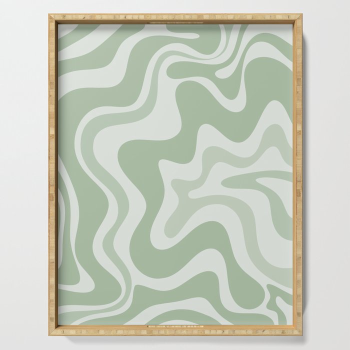 Retro Liquid Swirl Abstract Pattern Sage Serving Tray Gallery Image 1