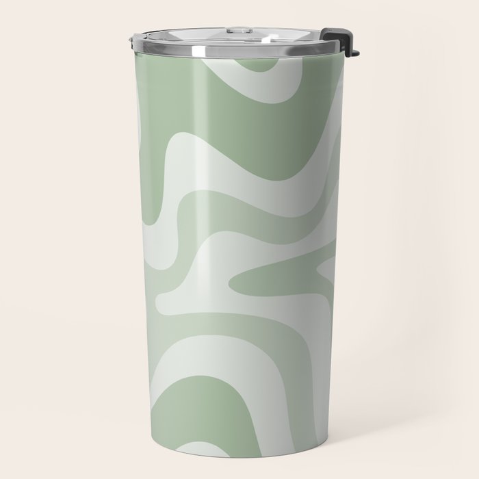 Retro Liquid Swirl Abstract Pattern Sage Travel Mug Gallery Image 2