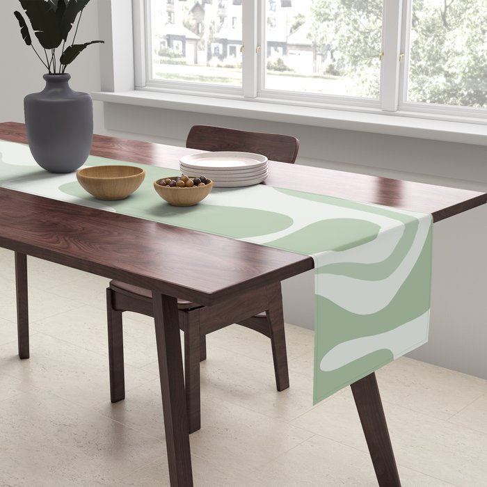Retro Liquid Swirl Abstract Pattern Sage Table Runner Gallery Image 2