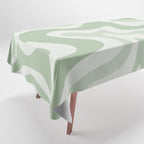 Retro Liquid Swirl Abstract Pattern Sage Tablecloth Gallery Image 1