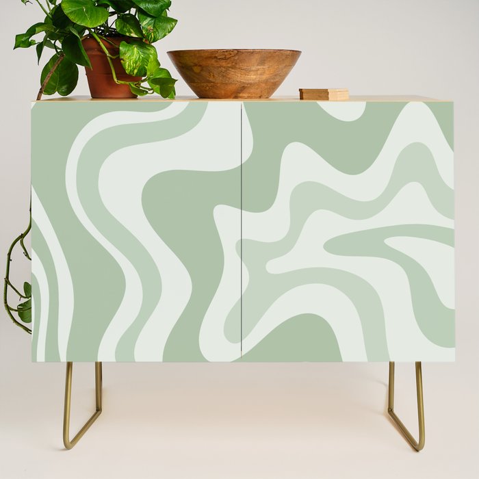 Retro Liquid Swirl Abstract Pattern Sage Credenza Gallery Image 1